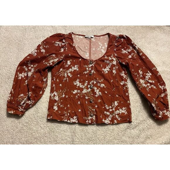 Madewell Top Corduroy Button Front Shirred Sleeve Red Farmstand Bouquet Size‎ S - Picture 2 of 10